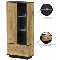 Шкаф Интерлиния Quartz QZ-ШК1 90*39,6*200 (с подсветкой) дуб нокс/черный купить в Минске