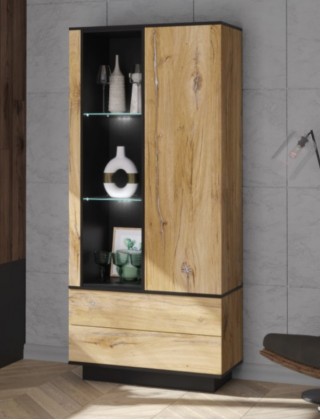 Шкаф Интерлиния Quartz QZ-ШК1 90*39,6*200 (с подсветкой) дуб нокс/черный купить в Минске