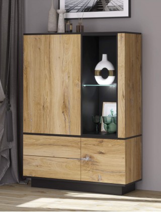 Шкаф Интерлиния Quartz QZ-ШК2 110*39,6*54,1 (с подсветкой) дуб нокс/черный купить в Минске