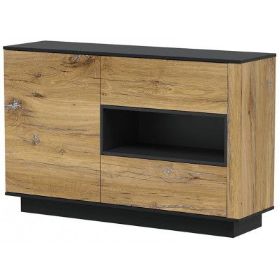 Тумба под телевизор Интерлиния Quartz QZ-Т1Д2Ш дуб нокс/черный купить в Минске