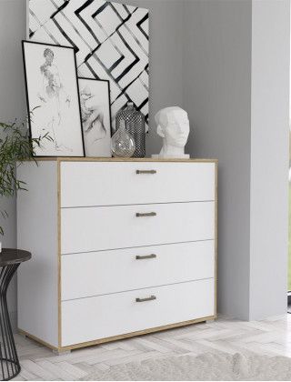 Комод Интерлиния Scandi SC-4Ш белый платинум / дуб золотой купить в Минске