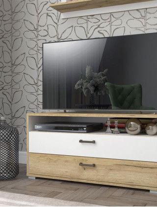 Тумба под телевизор Интерлиния Scandi SC-Т100 белый платинум/дуб золотой купить в Минске