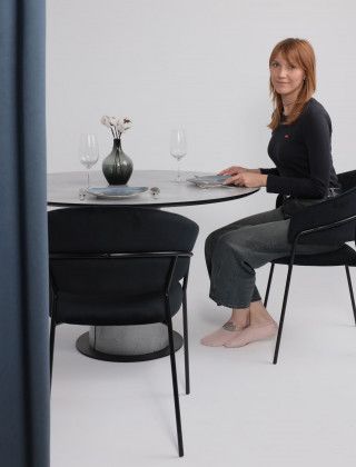 Стол AV 1317 HPL+МДФ 1200*1200 мрамор Марквина синий/черный купить в Минске