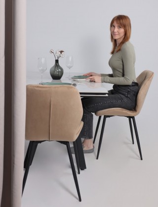 Стол раздвижной AV 2122 МДФ+керамика 1400 (2000)*850 белый, глянцевый CARLA LARKIN/черный купить в Минске