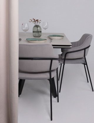 Стол раздвижной AV 2122 МДФ+керамика 1400 (2000)*850 серый, матовый CARMEN LIGHT GREY/черный купить в Минске