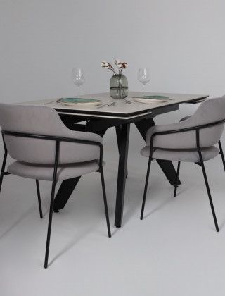 Стол раздвижной AV 2122 МДФ+керамика 1400 (2000)*850 серый, матовый CARMEN LIGHT GREY/черный купить в Минске