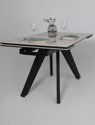 Стол раздвижной AV 2122 МДФ+керамика 1400 (2000)*850 серый, матовый CARMEN LIGHT GREY/черный купить в Минске