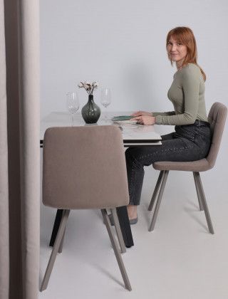 Стол раздвижной AV 2122 МДФ+керамика 1400 (2000)*850 натуральный, глянцевый GOLD JADE/черный купить в Минске