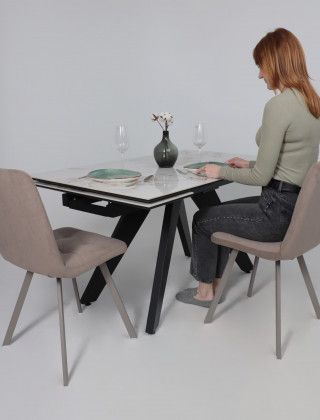 Стол раздвижной AV 2122 МДФ+керамика 1400 (2000)*850 натуральный, глянцевый GOLD JADE/черный купить в Минске