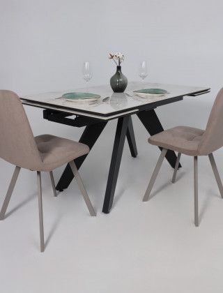 Стол раздвижной AV 2122 МДФ+керамика 1400 (2000)*850 натуральный, глянцевый GOLD JADE/черный купить в Минске