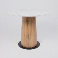 Стол AV 2317 МДФ+керамика 900*900 белый, глянцевый CARLA LARKIN/черный+HPL Дуб Вотан купить в Минске