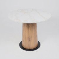 Стол AV 2317 МДФ+керамика 900*900 белый, глянцевый CARLA LARKIN/черный+HPL Дуб Вотан купить в Минске