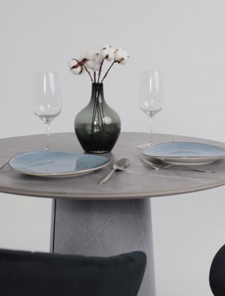 Стол AV 2317 МДФ+керамика 900*900 матовый LARKA GREY/черный+HPL Будда купить в Минске