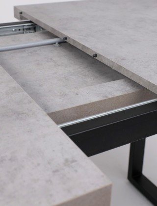 Стол FIT 140 (140-180)*85 бетон светлый/черный