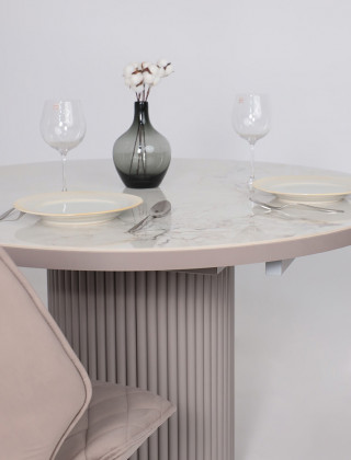 Стол Askar Round SLIDE-116 BRECHA GLOSS PREMIUM CER/капучино в Минске