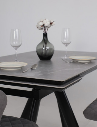 Стол раздвижной JACK-140 140(30+30)*85 STONE GREY ST CER/черный в Минске