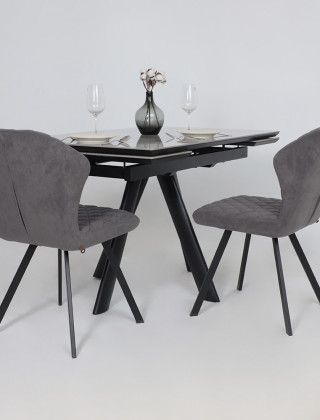 Стол раздвижной JACK-120 120(30+30)*80 ITALIAN LIGHT GREY GLOSS ST CER/черный в Минске