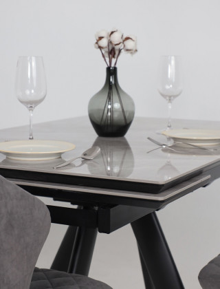 Стол раздвижной JACK-120 120(30+30)*80 ITALIAN LIGHT GREY GLOSS ST CER/черный в Минске