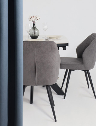 Стол раздвижной LEONEL-110 110(145)*85 COROLLA WHITE GLOSS ST CER/Черный в Минске