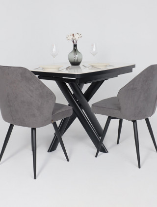 Стол раздвижной LEONEL-110 110(145)*85 COROLLA WHITE GLOSS ST CER/Черный в Минске