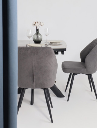 Стол раздвижной LEONEL-110 110(145)*85 ITALIAN LIGHT GREY GLOSS ST CER/Черный в Минске