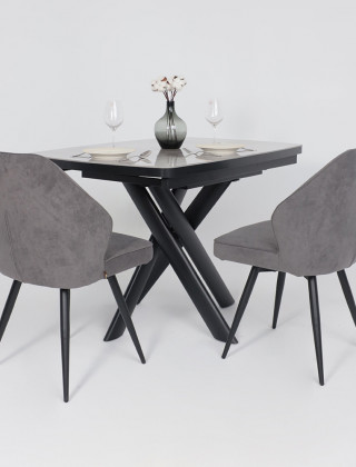 Стол раздвижной LEONEL-110 110(145)*85 ITALIAN LIGHT GREY GLOSS ST CER/Черный в Минске