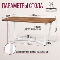 Стол Millwood Мюнхен 160*80 (каркас белый) купить в Минске