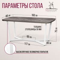 Стол Millwood Мюнхен 160*80 (каркас белый) купить в Минске