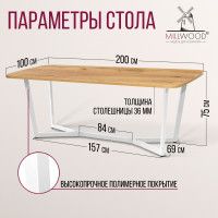 Стол Millwood Мюнхен 200*100 (каркас белый) купить в Минске