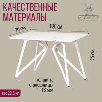 Стол Женева 120*70 18 мм (каркас белый) купить в Минске