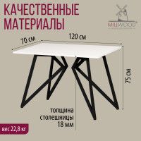 Стол Женева 120*70 18 мм (каркас черный) купить в Минске