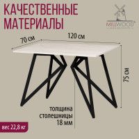 Стол Женева 120*70 18 мм (каркас черный) купить в Минске