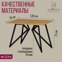 Стол Женева 120*70 18 мм (каркас черный) купить в Минске