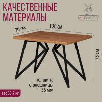 Стол Женева 120*70 36 мм (каркас черный) купить в Минске