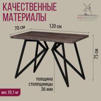 Стол Женева 120*70 36 мм (каркас черный) купить в Минске