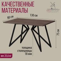 Стол Женева 130*80 18 мм (каркас черный) купить в Минске