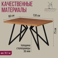 Стол Женева 130*80 36 мм (каркас черный) купить в Минске