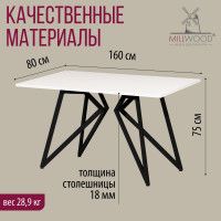 Стол Женева 160*80 18 мм (каркас черный) купить в Минске