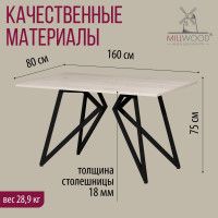 Стол Женева 160*80 18 мм (каркас черный) купить в Минске