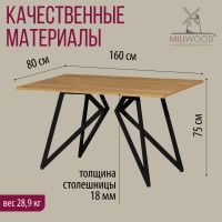 Стол Женева 160*80 18 мм (каркас черный) купить в Минске
