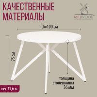 Стол Женева d100 36 мм (каркас белый) купить в Минске