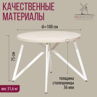 Стол Женева d100 36 мм (каркас белый) купить в Минске