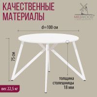 Стол Женева d100 18 мм (каркас белый) купить в Минске