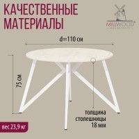 Стол Женева d110 18 мм (каркас белый) купить в Минске