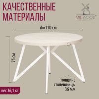 Стол Женева d110 36 мм (каркас белый) купить в Минске