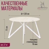 Стол Женева d120 18 мм (каркас белый) купить в Минске