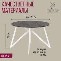 Стол Женева d120 18 мм (каркас белый) купить в Минске