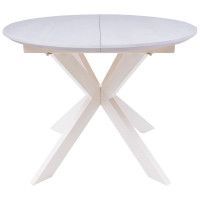 Стол РАУНД раздвижной, d100(140)*75 дуб вайт/белый