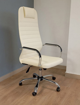 Кресло Ирис (Iris) Лайт экокожа кремовый/хром купить в Минске