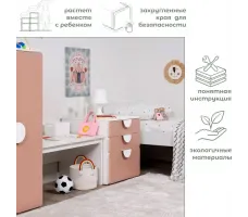 Комод Mebelain Пикси 3 ящика 60*57*60 розовый